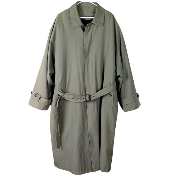 Pierre Cardin Mens Trench Coat Belted Removeable Liner Green Size 44R Overcoat